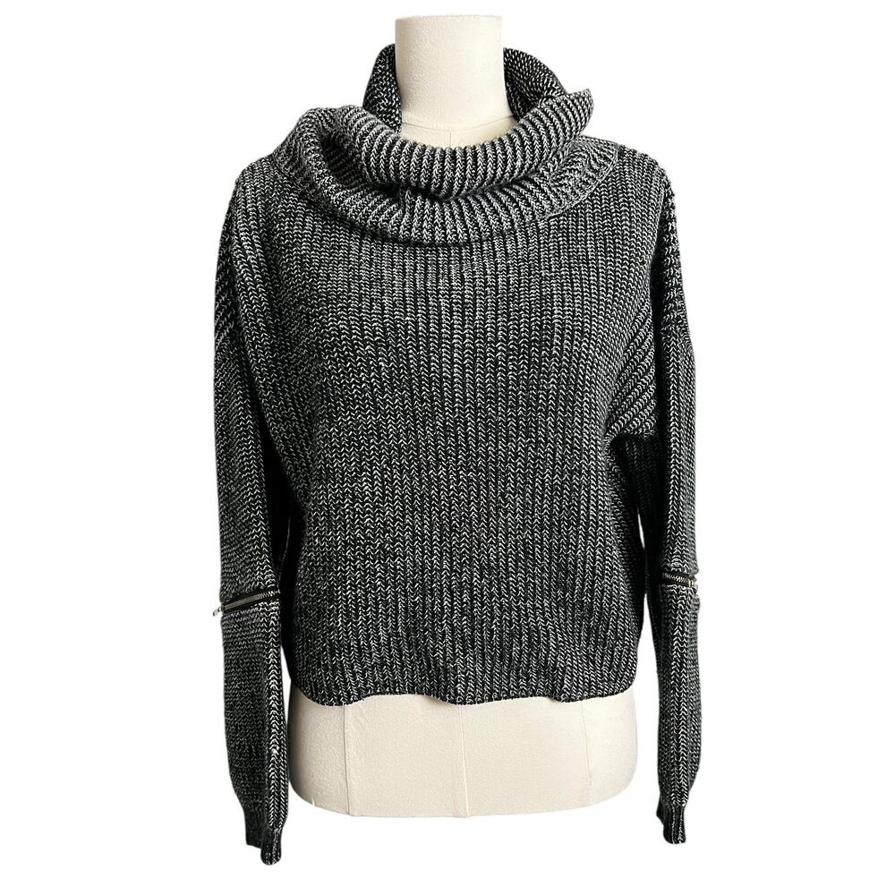 Rumor Boutique Sweater Womens Small Black Cowl Neck Chunky Knit Zipper Sleeve
